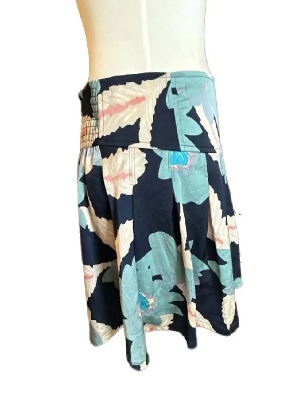 Free People Blue Floral Pleated Smocked Waist Mini Skirt, Size S